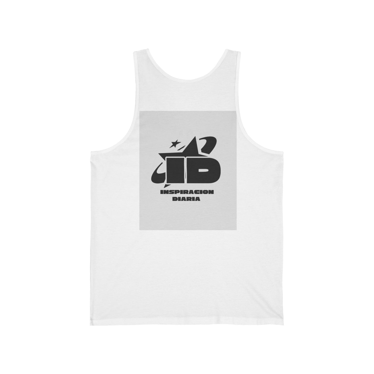 Tank Top: White Unisex Jersey with 'JD' Logo and Gold Star Design - Modern and Inspirational Casual or Sporty Style