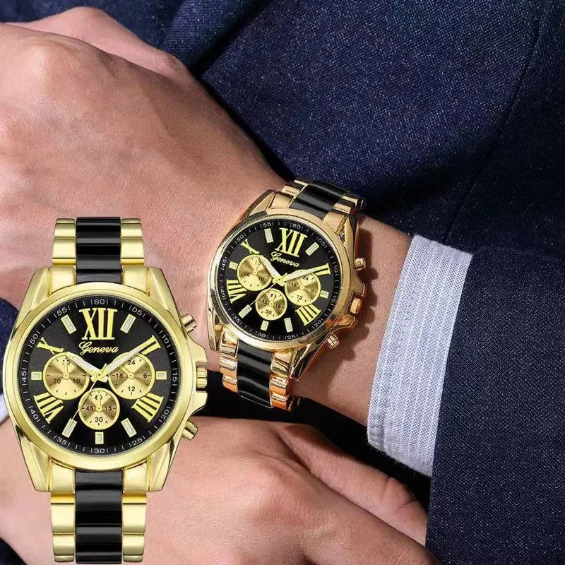 Reloj de Lujo para Hombre – Acero Inoxidable Dorado, Cuarzo Clásico, Estilo Negocios & Casual