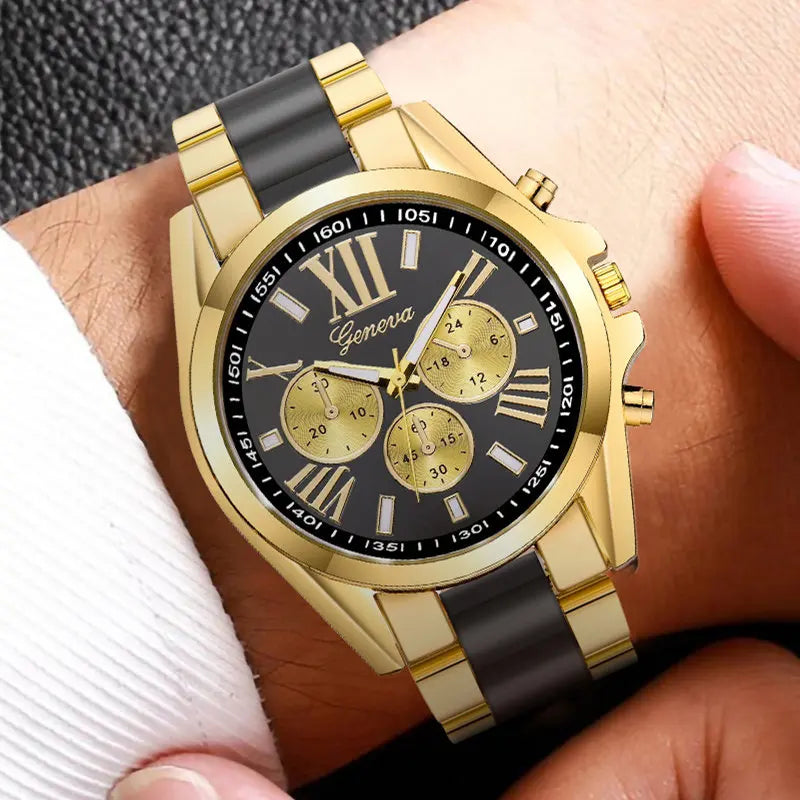 Reloj de Lujo para Hombre – Acero Inoxidable Dorado, Cuarzo Clásico, Estilo Negocios & Casual