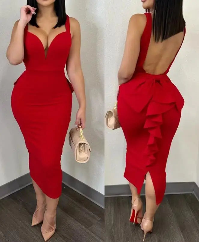 Vestido de Fiesta Elegante para Mujer – Sexy con Volantes y Espalda Descubierta