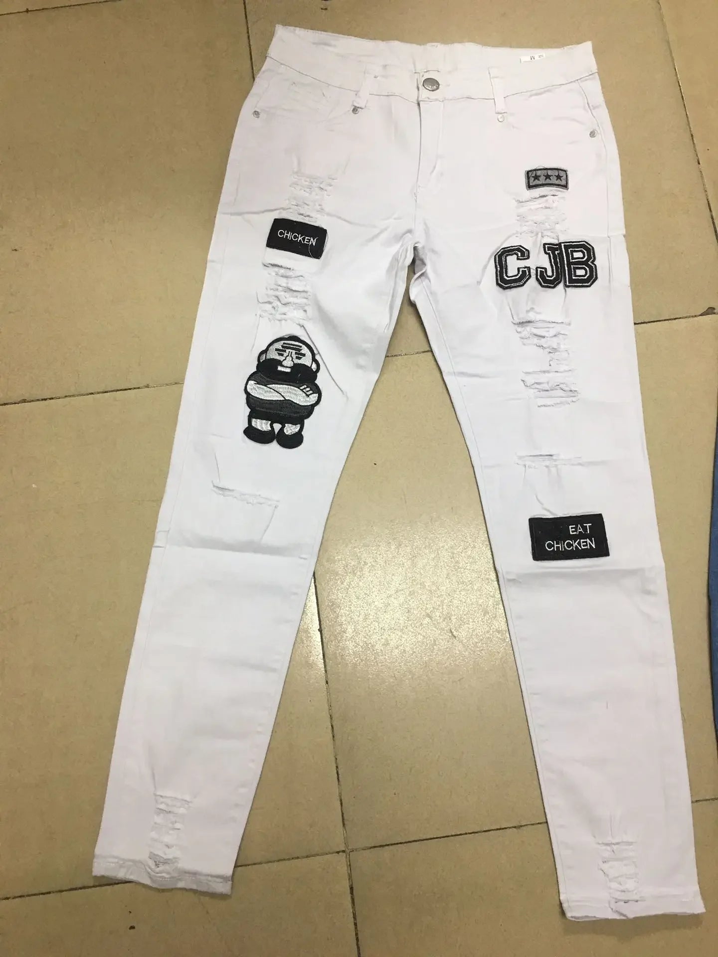 Jeans Rotos Punk para Hombre – Skinny Slim Fit con Parche y Estilo Urbano