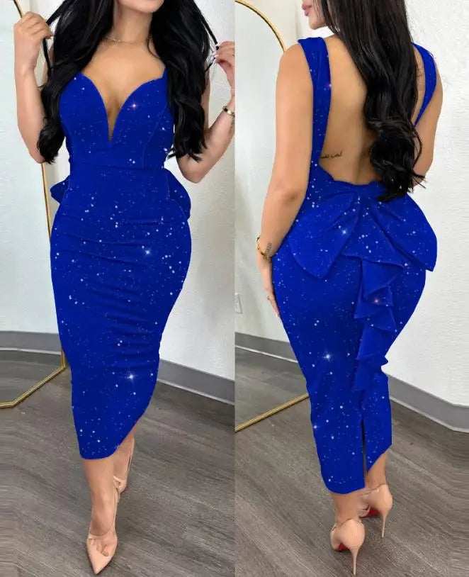 Vestido de Fiesta Elegante para Mujer – Sexy con Volantes y Espalda Descubierta