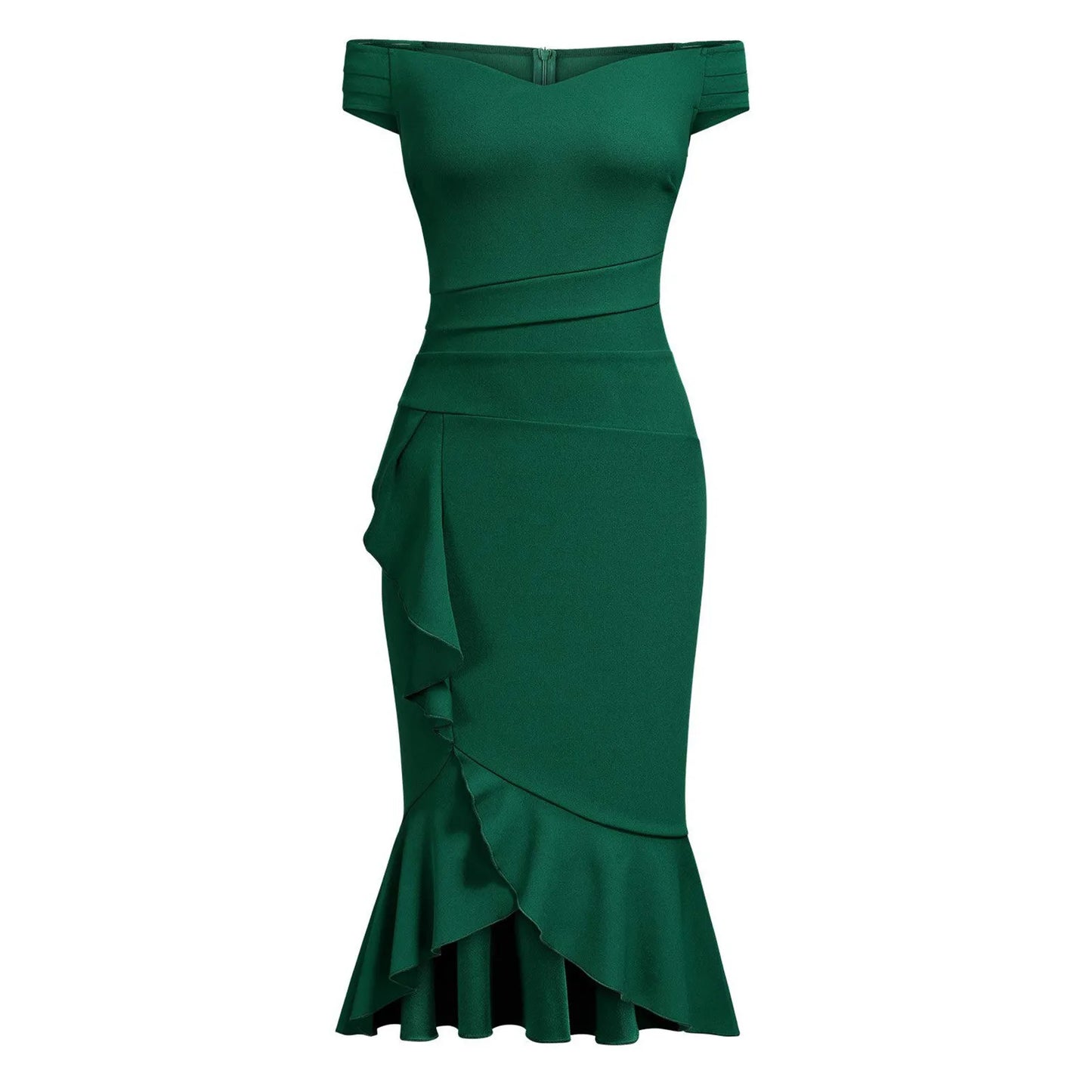 Vestido Elegante de Fiesta para Mujer – Off Shoulder con Volantes y Abertura Lateral