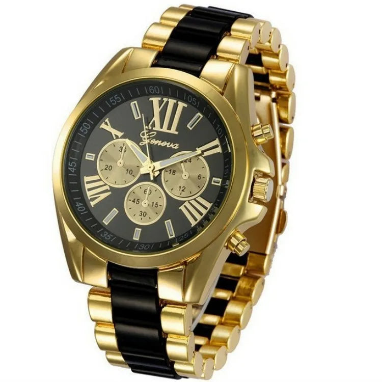 Reloj de Lujo para Hombre – Acero Inoxidable Dorado, Cuarzo Clásico, Estilo Negocios & Casual