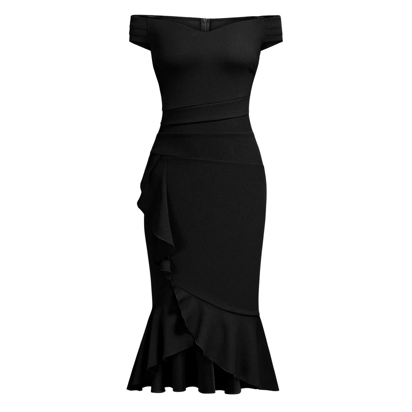 Vestido Elegante de Fiesta para Mujer – Off Shoulder con Volantes y Abertura Lateral