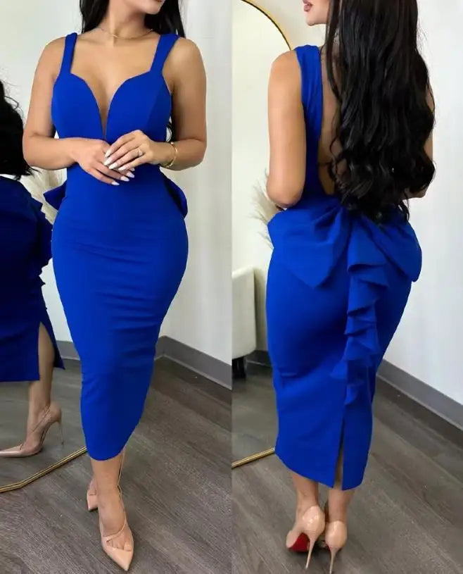 Vestido de Fiesta Elegante para Mujer – Sexy con Volantes y Espalda Descubierta