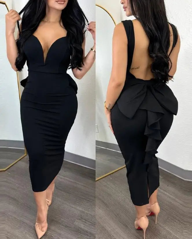 Vestido de Fiesta Elegante para Mujer – Sexy con Volantes y Espalda Descubierta
