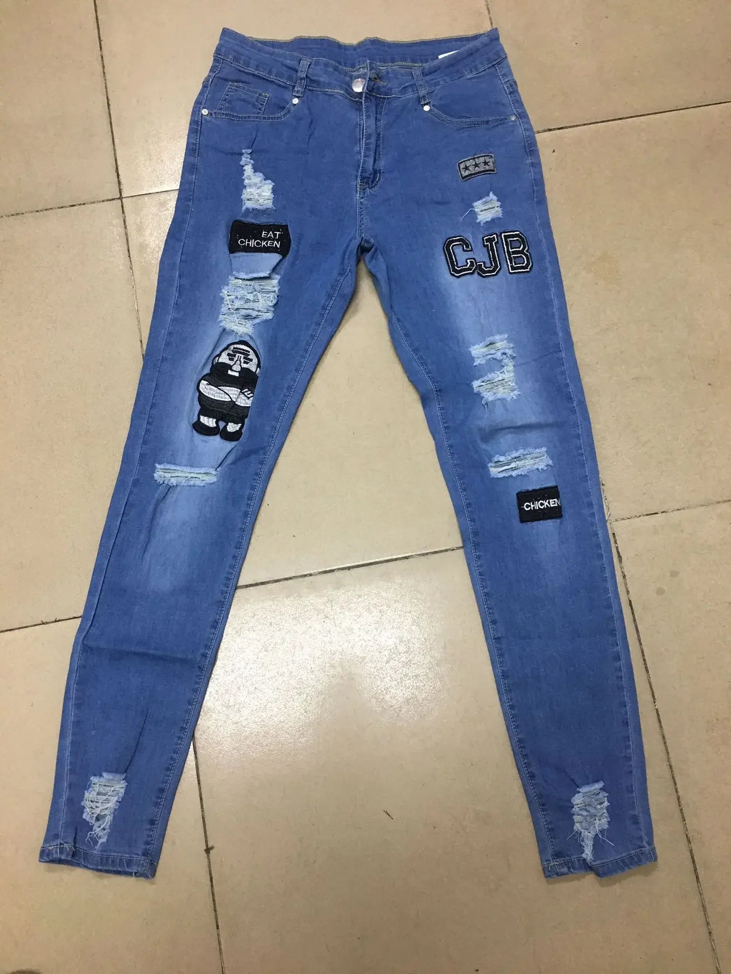 Jeans Rotos Punk para Hombre – Skinny Slim Fit con Parche y Estilo Urbano