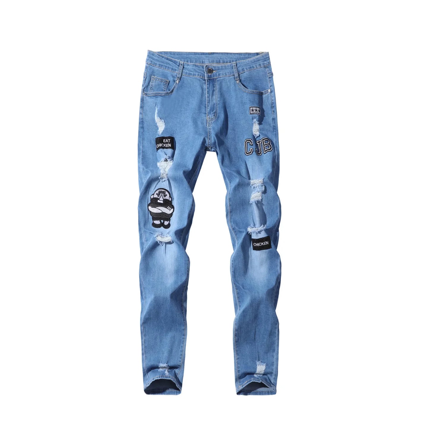 Jeans Rotos Punk para Hombre – Skinny Slim Fit con Parche y Estilo Urbano