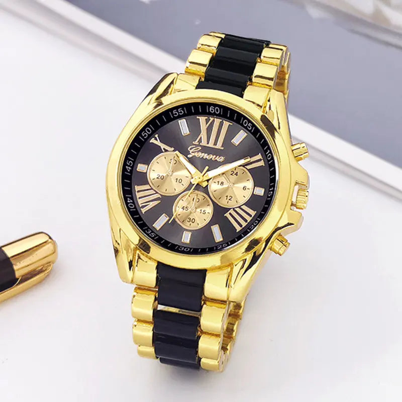Reloj de Lujo para Hombre – Acero Inoxidable Dorado, Cuarzo Clásico, Estilo Negocios & Casual
