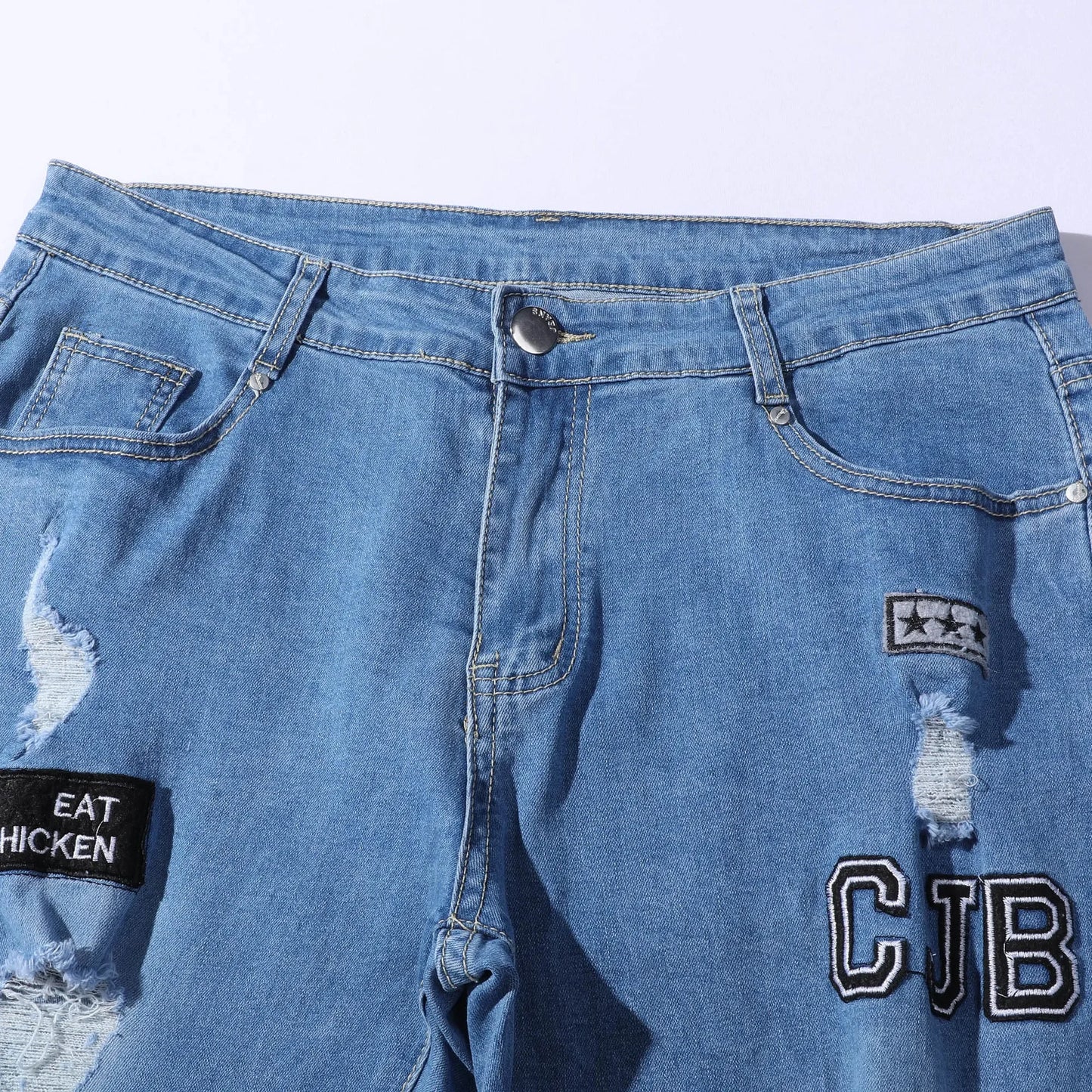 Jeans Rotos Punk para Hombre – Skinny Slim Fit con Parche y Estilo Urbano