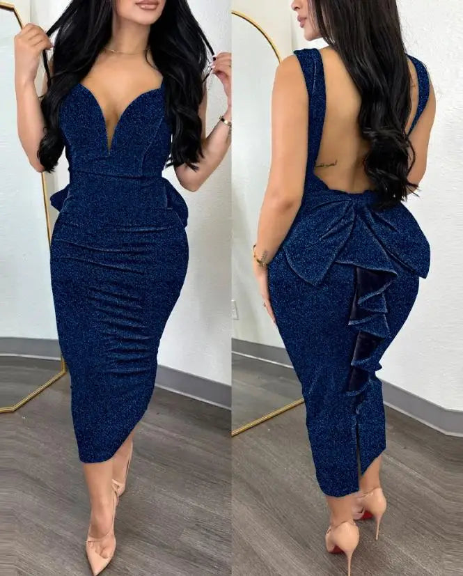 Vestido de Fiesta Elegante para Mujer – Sexy con Volantes y Espalda Descubierta