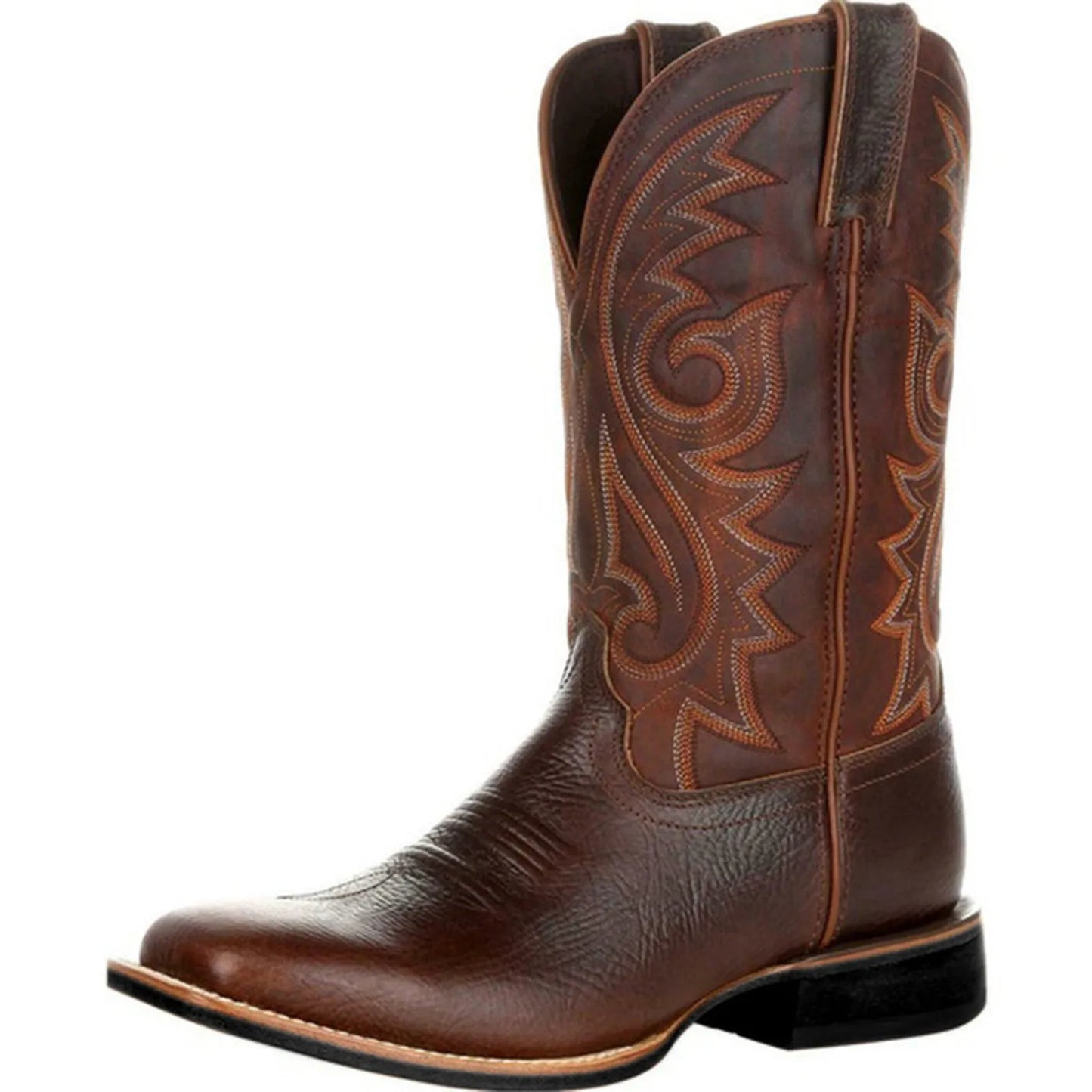 Botas Vaqueras de Hombre con Bordado – Estilo Western, Punta Fina y Caña Media