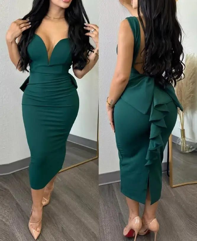 Vestido de Fiesta Elegante para Mujer – Sexy con Volantes y Espalda Descubierta