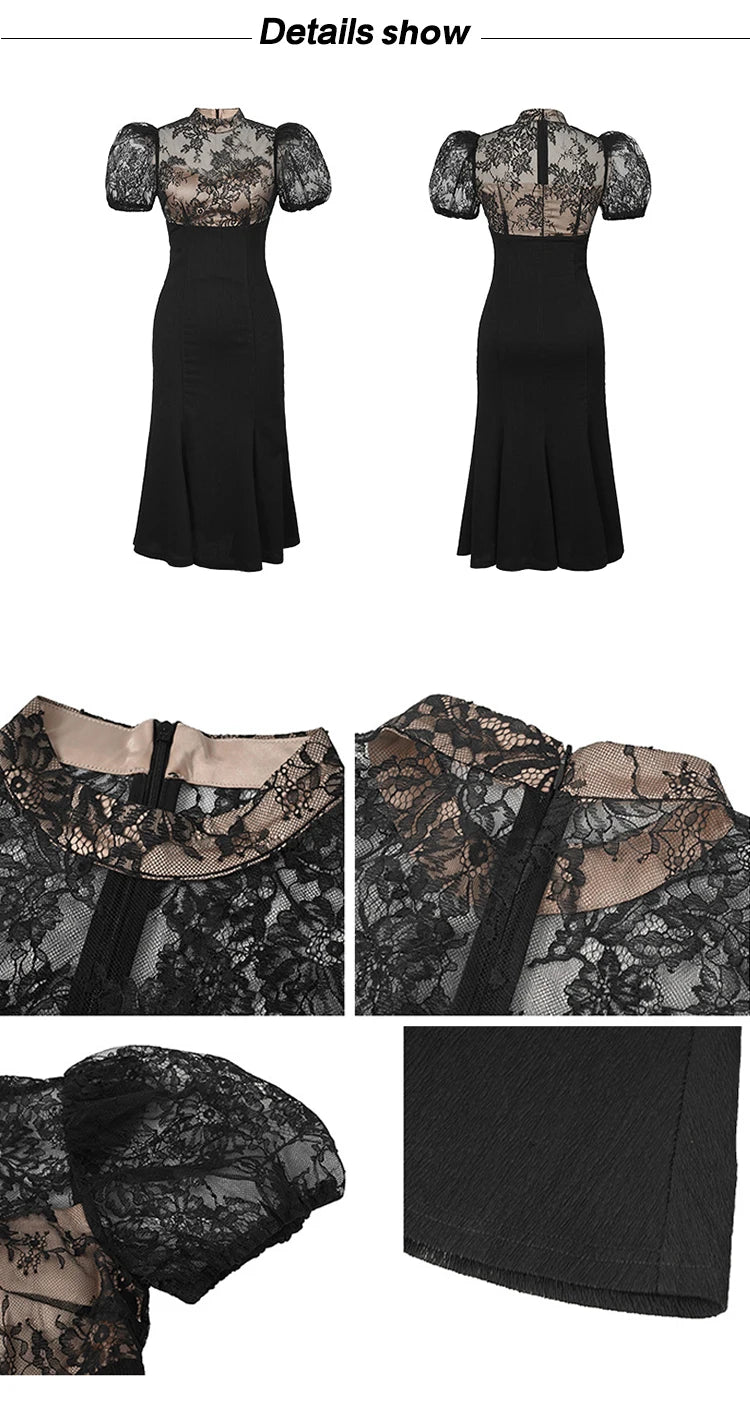 Vestido Largo Elegante para Mujer – Encaje Transparente y Corte Sirena