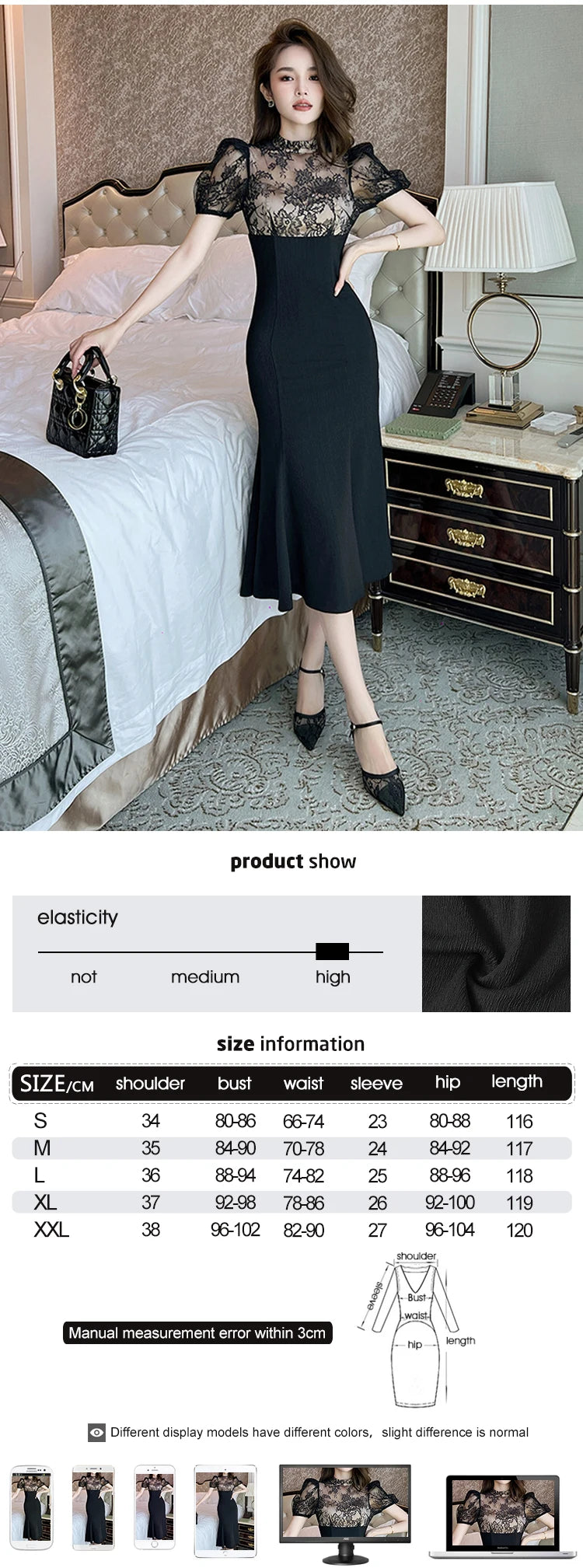 Vestido Largo Elegante para Mujer – Encaje Transparente y Corte Sirena