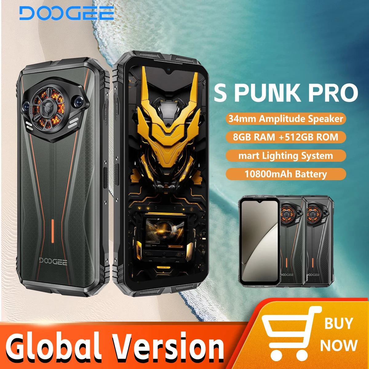 DOOGEE S Punk Pro Smartphone 6.6” FHD+ 90Hz – 32GB RAM (20GB+12GB), 512GB ROM, 10800mAh, Carga Rápida 33W, Cámara 50MP AI, Android 14