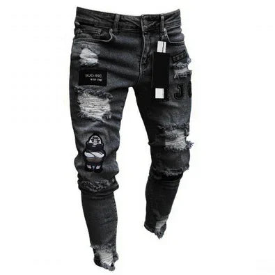 Jeans Rotos Punk para Hombre – Skinny Slim Fit con Parche y Estilo Urbano