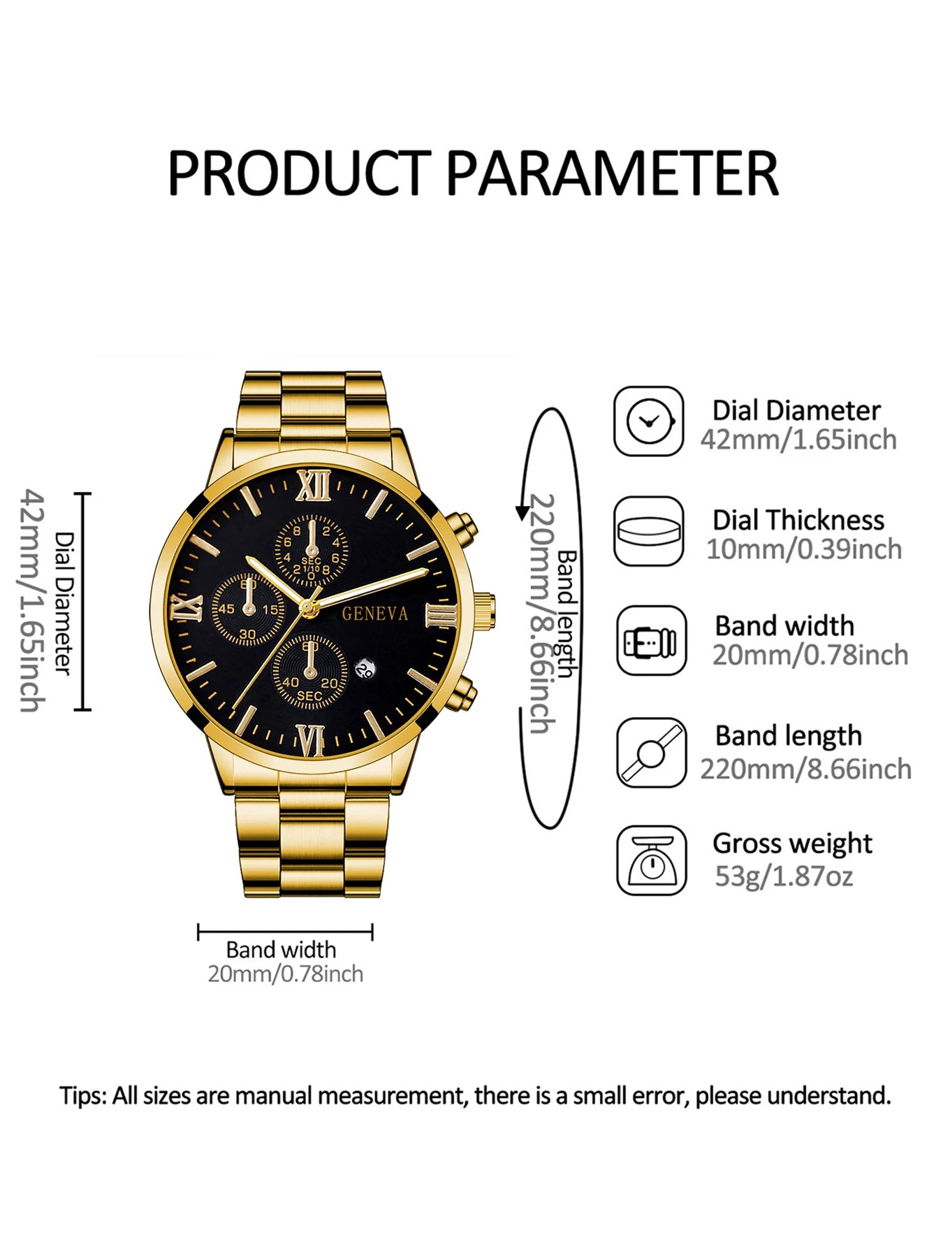 Set de Lujo 4 Piezas para Hombre – Reloj de Cuarzo Calendario + Pulsera + Collar con Cruz + Anillo