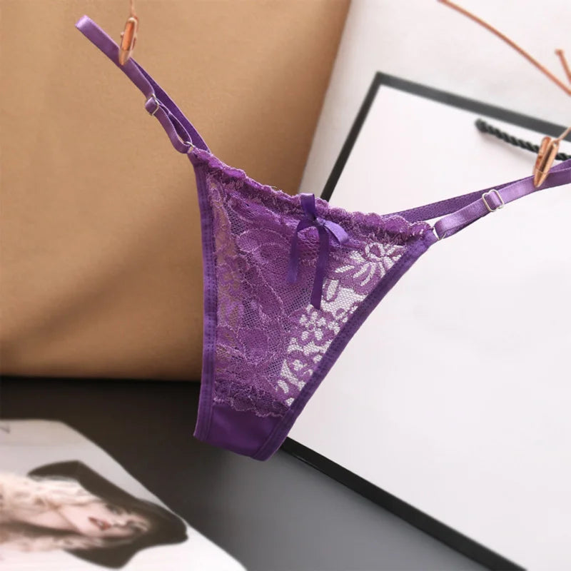 Tanga Sexy de Encaje para Mujer – Lencería Transparente con Moño