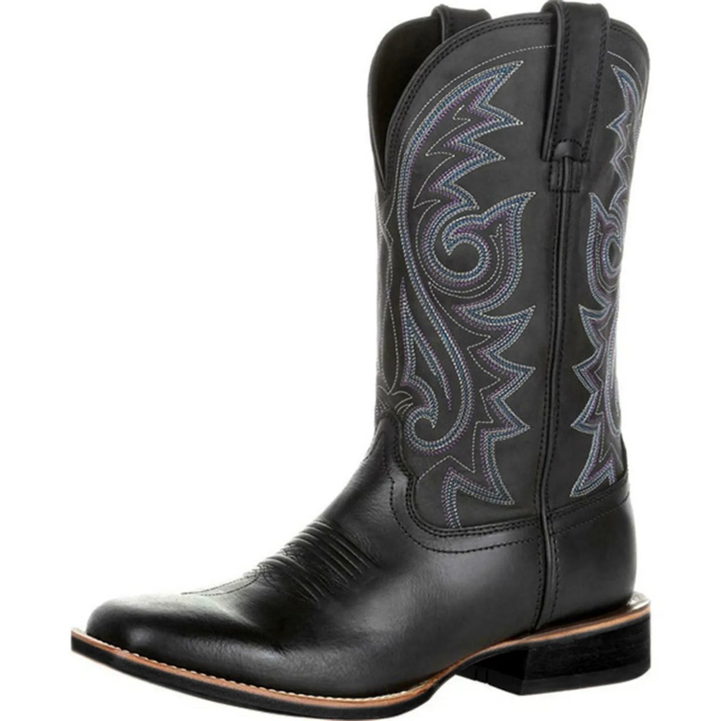 Botas Vaqueras de Hombre con Bordado – Estilo Western, Punta Fina y Caña Media