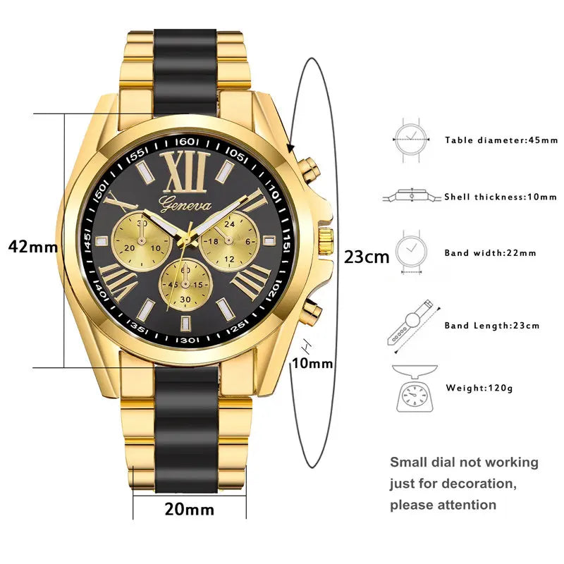 Reloj de Lujo para Hombre – Acero Inoxidable Dorado, Cuarzo Clásico, Estilo Negocios & Casual