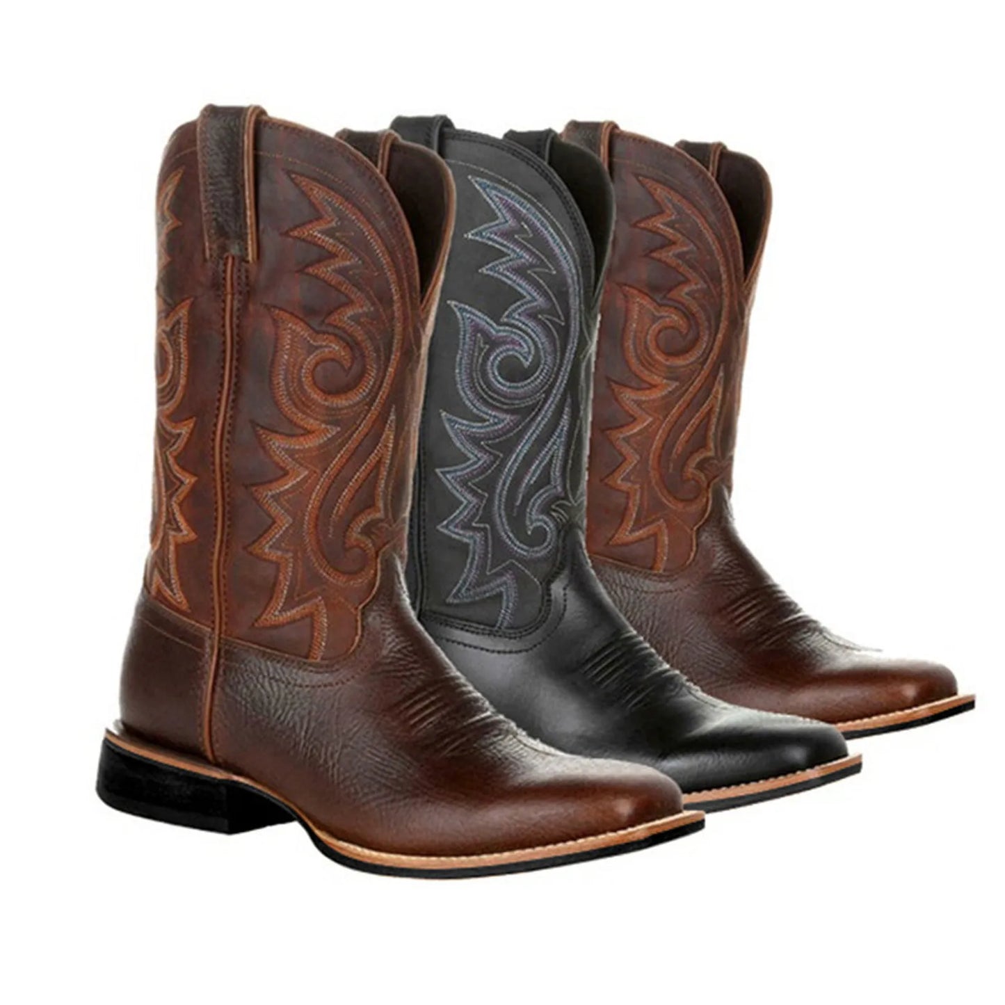 Botas Vaqueras de Hombre con Bordado – Estilo Western, Punta Fina y Caña Media