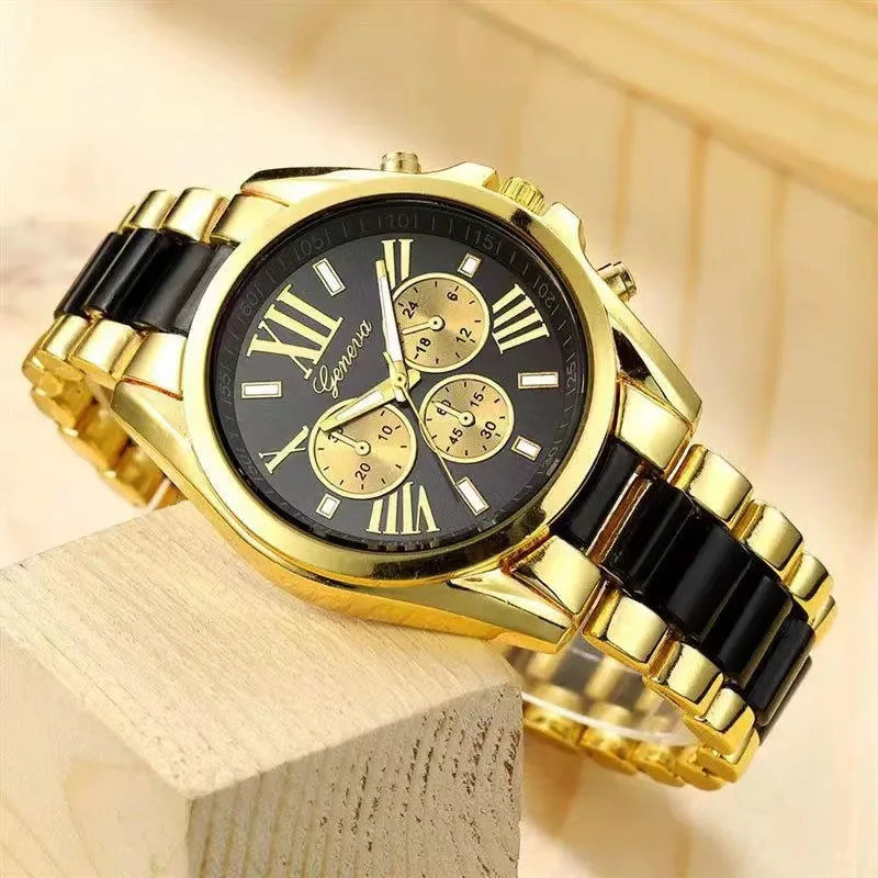 Reloj de Lujo para Hombre – Acero Inoxidable Dorado, Cuarzo Clásico, Estilo Negocios & Casual