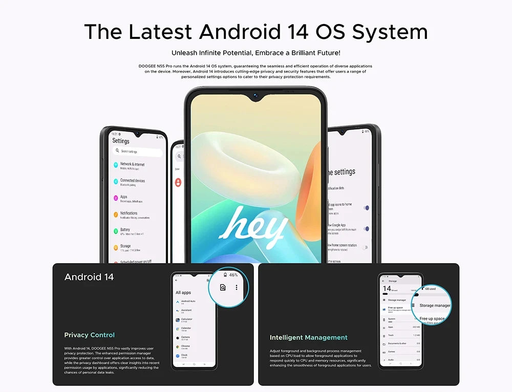 DOOGEE N55 PRO Smartphone 5G – 6.56” 90Hz, 4GB+128GB, Triple Cámara, Android 14
