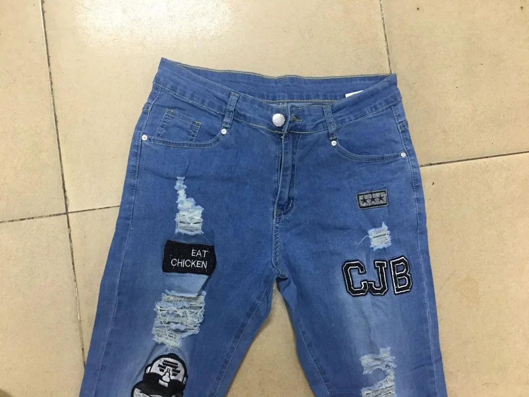 Jeans Rotos Punk para Hombre – Skinny Slim Fit con Parche y Estilo Urbano
