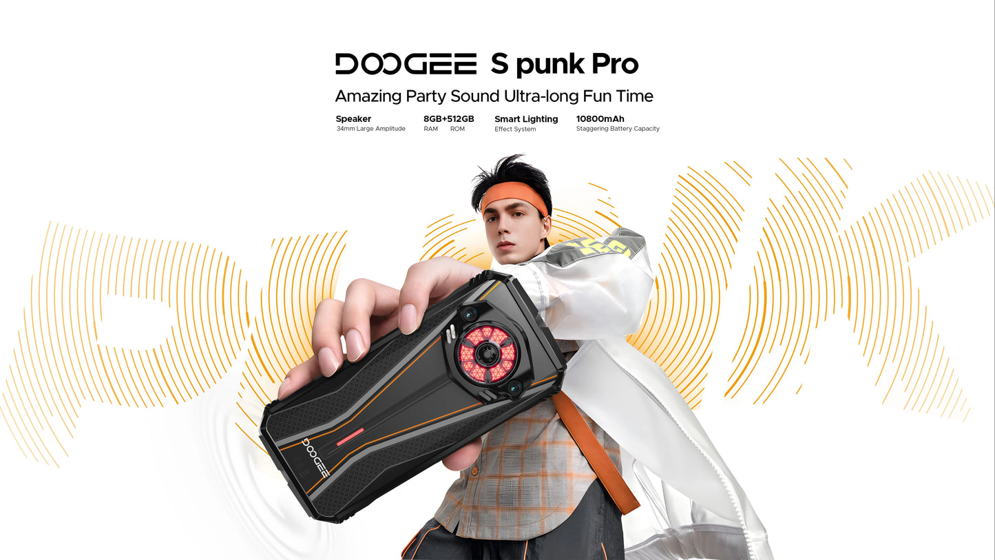 DOOGEE S Punk Pro Smartphone 6.6” FHD+ 90Hz – 32GB RAM (20GB+12GB), 512GB ROM, 10800mAh, Carga Rápida 33W, Cámara 50MP AI, Android 14